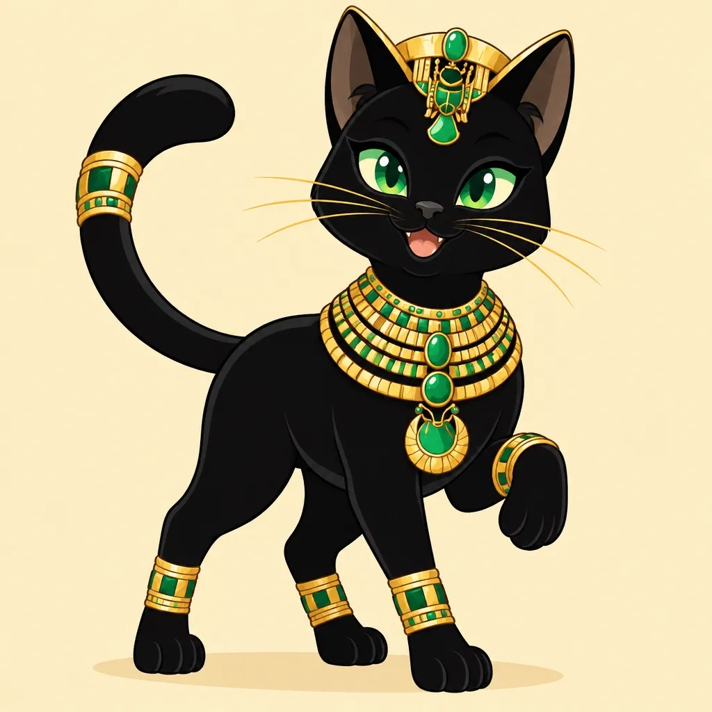 CleoCATra, a fictional black cat in Egyptian-inspired jewelry