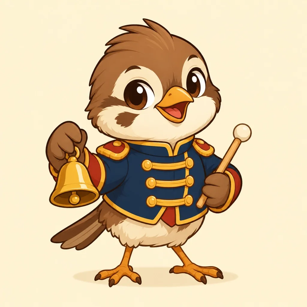 Harry Hoot, a fictional owl in a hooded robe holding a bell and a book