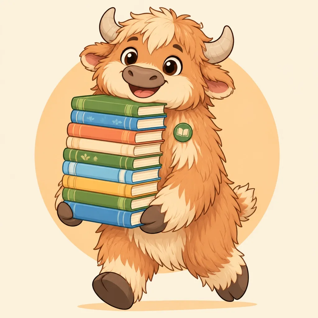 William Walrus, a fictional walrus, carrying a stack of books